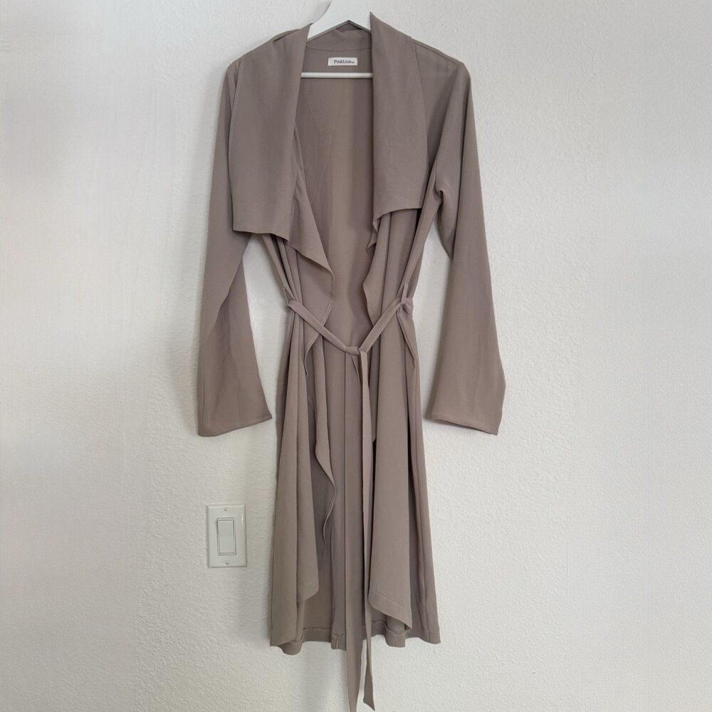 PinkLine Beach Blush Duster Robe Cover Up Size M Dark Beige Khaki Resort Wear - Picture 1 of 7